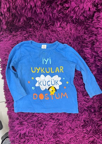 12/18 ay Çocuk Mavi Baskılı Uzun Kollu Tişört