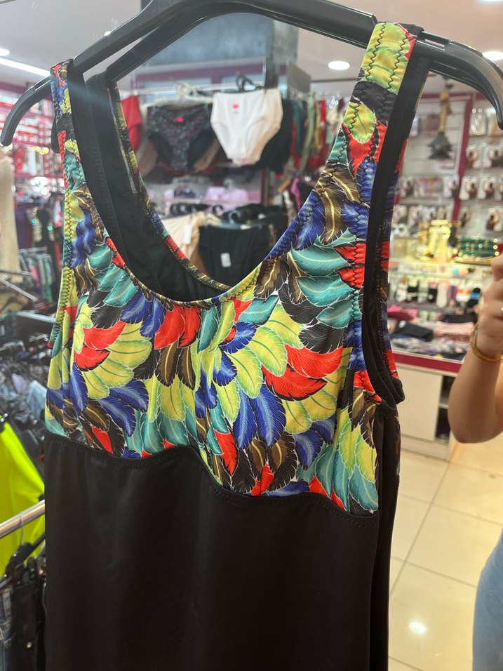 Renkli Baskılı Mini Kolsuz Kadın elbise Mayo - Görsel 2