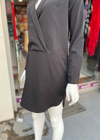 38 Beden Siyah V Yaka Midi Kadın gömlek Elbise
