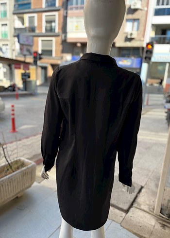 Mango Siyah V Yaka Midi Kadın gömlek Elbise