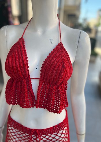 Kırmızı el örmesi  Mini pareo Takımı - Görsel 4