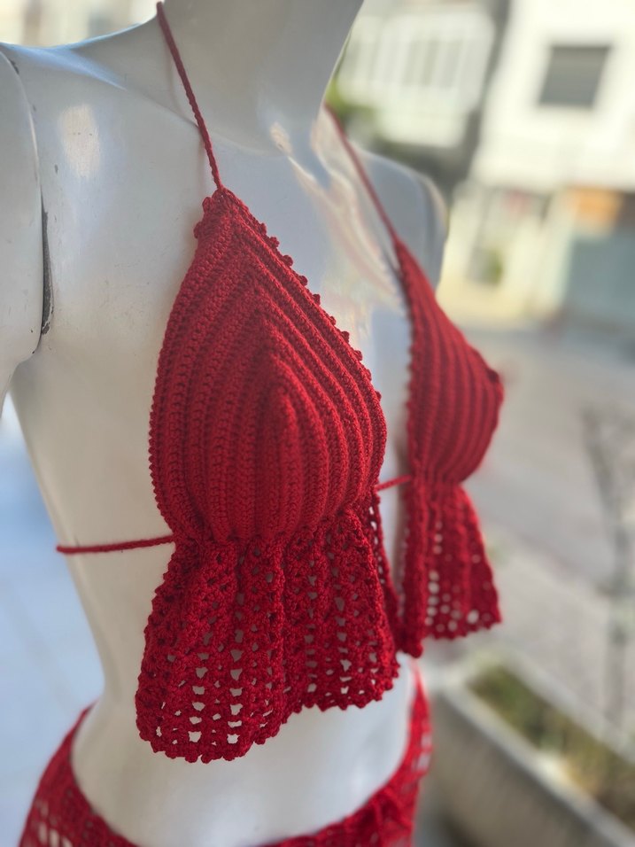Kırmızı el örmesi  Mini pareo Takımı - Görsel 3