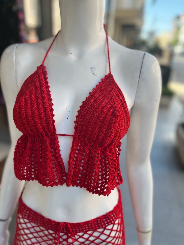 Kırmızı el örmesi  Mini pareo Takımı - Görsel 4