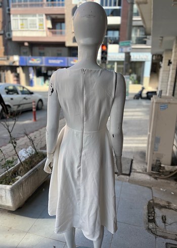 Beyaz Midi  Elbise cepli astarlı - Görsel 2