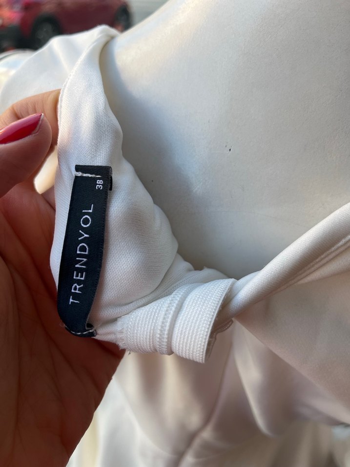 Beyaz Midi  Elbise cepli astarlı - Görsel 5