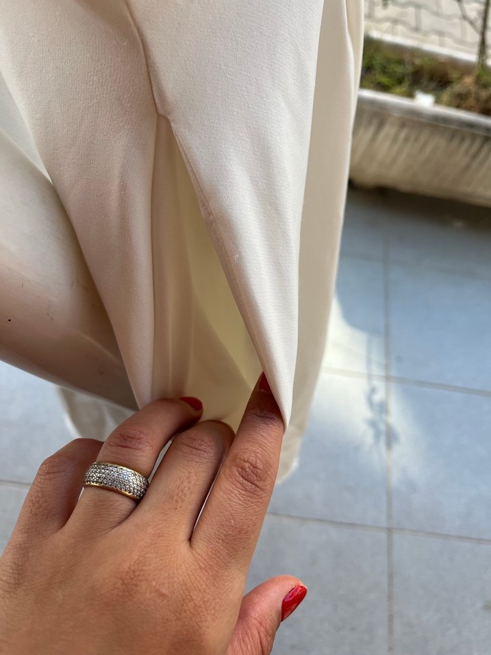 Beyaz Midi  Elbise cepli astarlı - Görsel 3