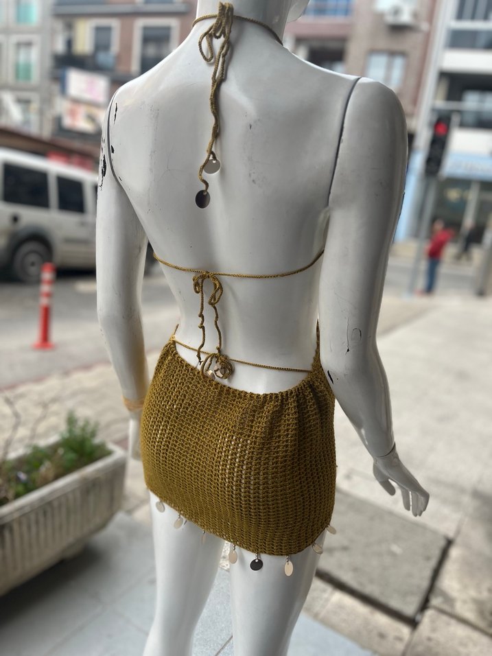 Örgü Mini pareo Elbise - Görsel 5