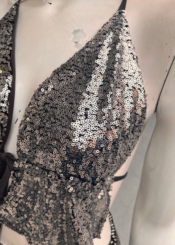 SM Gri Pul İşlemeli  Mini Büstiyer - Görsel 2