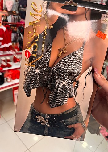 SM Gri Pul İşlemeli  Mini Büstiyer - Görsel 3