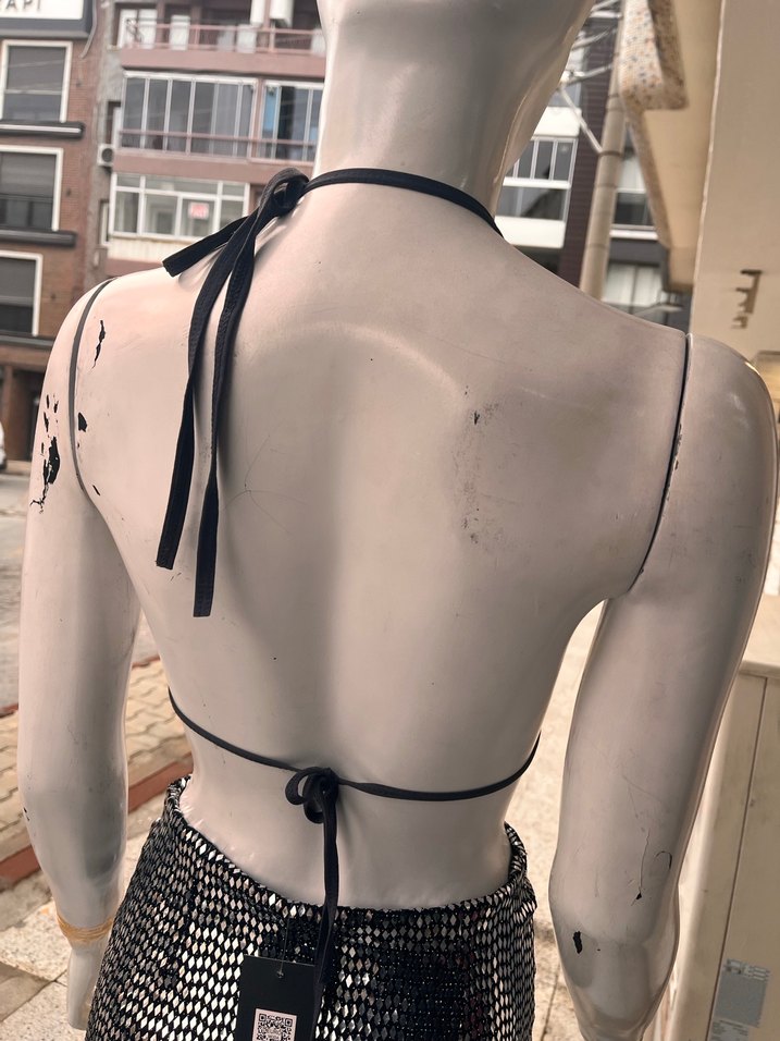 SM Gri Pul İşlemeli  Mini Büstiyer - Görsel 4