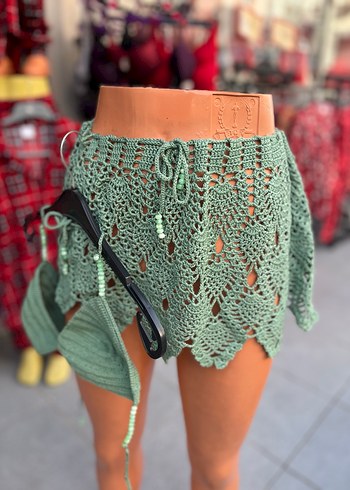 Bohem Yeşil Örgü Mini Etek ve büstiyer - Görsel 2