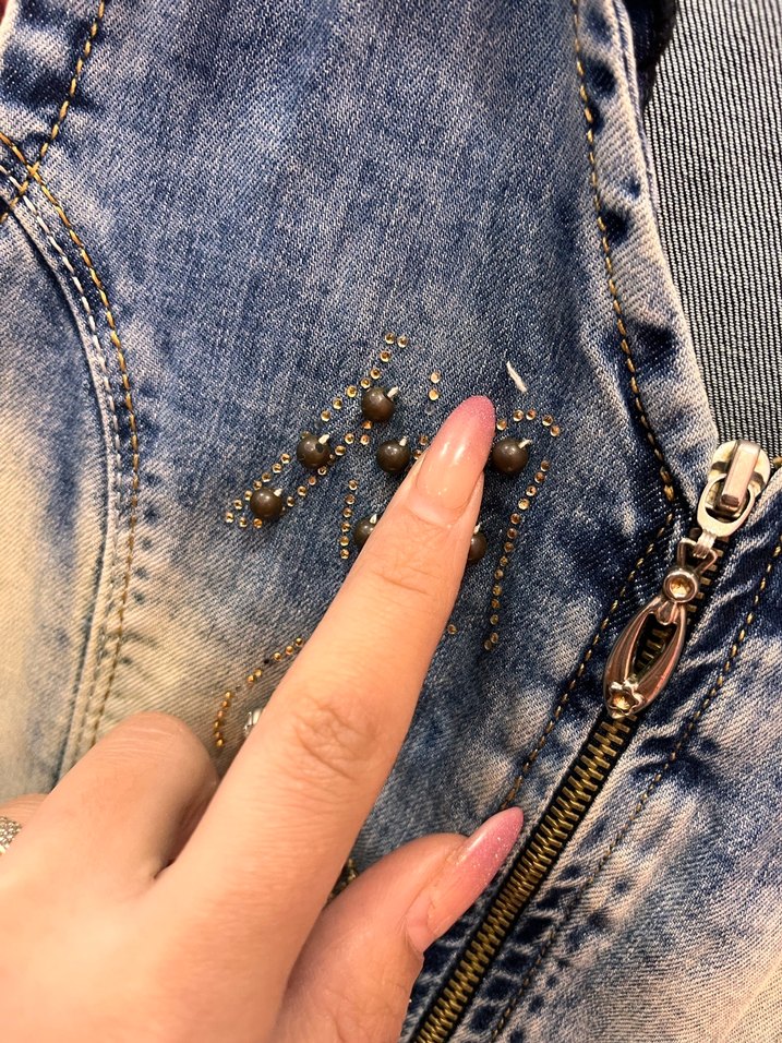 Renkli boncuklu Kolsuz Mini Denim elbise - Görsel 3