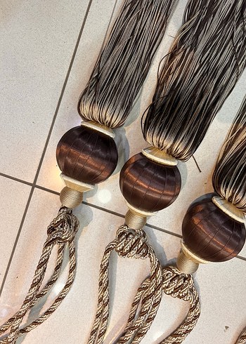 Bohem Tarzı Nakışlı Bej Perde Bağlama İpi - Görsel 2