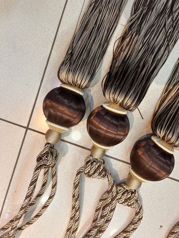 Bohem Tarzı Nakışlı Bej Perde Bağlama İpi - Görsel 2