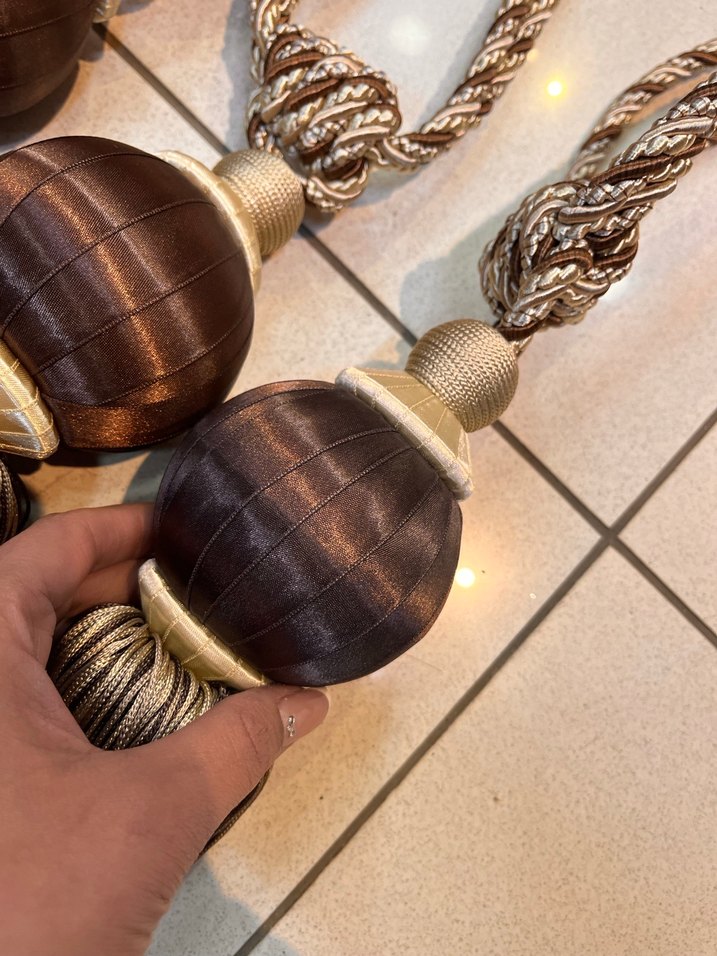 Bohem Tarzı Nakışlı Bej Perde Bağlama İpi - Görsel 5