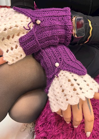 Mor Örgü Gotik Kadın Eldiveni - Görsel 3