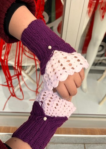 Mor Örgü Gotik Kadın Eldiveni - Görsel 5