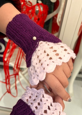 Mor Örgü Gotik Kadın Eldiveni - Görsel 4