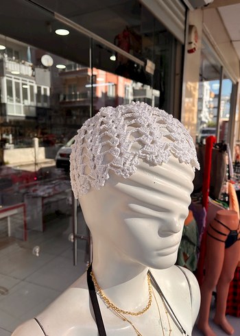 Beyaz Örgü Kadın saç aksesuarı - Görsel 3