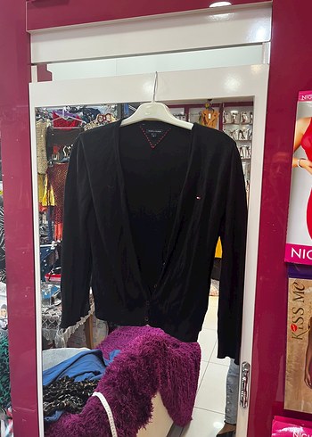 Tommy Hilfiger Siyah V Yaka İnce Triko Hirka