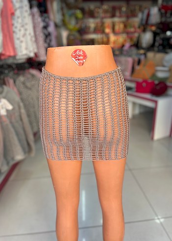 Bej Gri Örgü Mini pareo el örmesi - Görsel 3