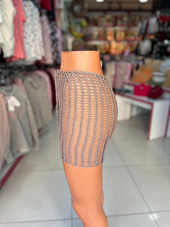 Bej Gri Örgü Mini pareo el örmesi - Görsel 2