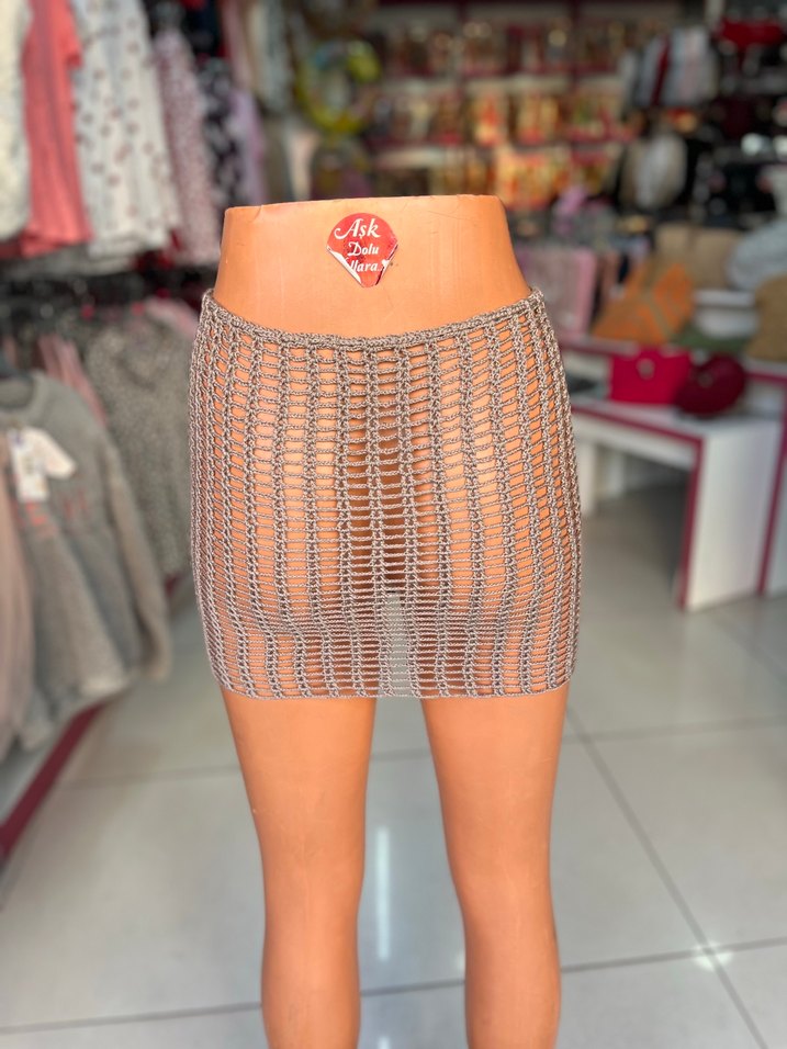 Bej Gri Örgü Mini pareo el örmesi - Görsel 3