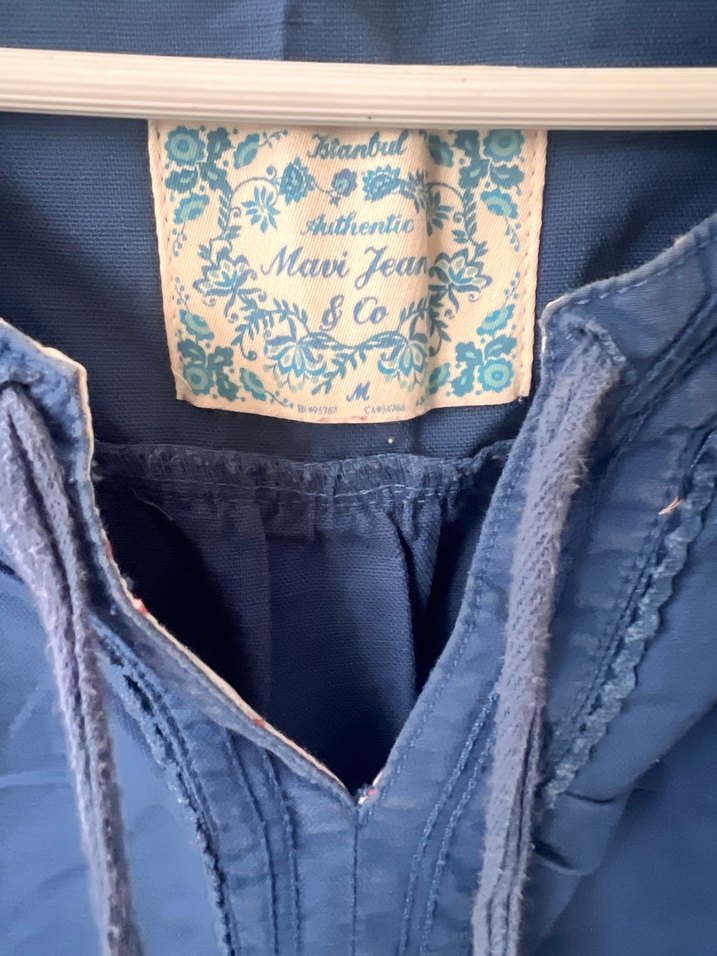 Lacivert Keten Bohem Midi Elbise - Görsel 3