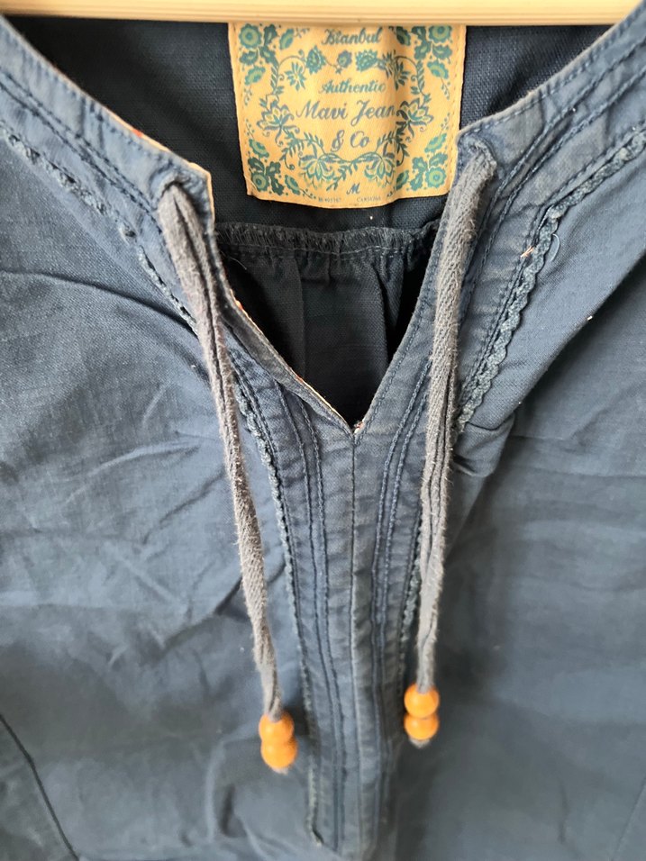 Lacivert Keten Bohem Midi Elbise - Görsel 5