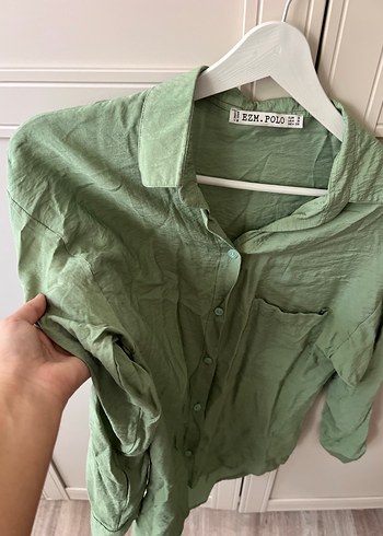 Yeşil Keten Kadın Gömlek Uzun Kollu - Görsel 5