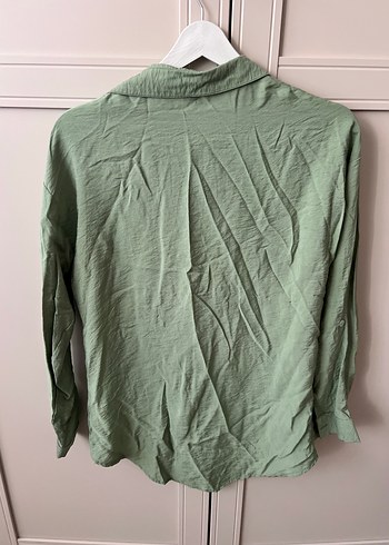 Yeşil Keten Kadın Gömlek Uzun Kollu - Görsel 3