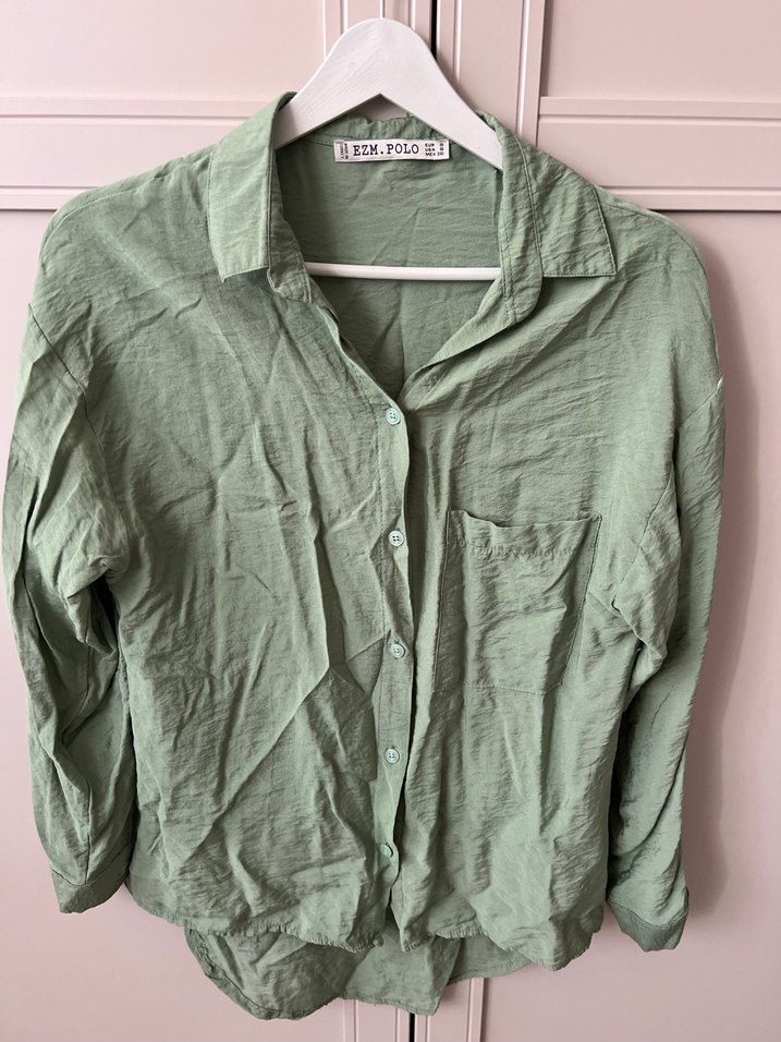 Yeşil Keten Kadın Gömlek Uzun Kollu - Görsel 2