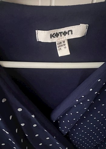 Koton Lacivert Puantiyeli V Yaka Midi Elbise - Görsel 4