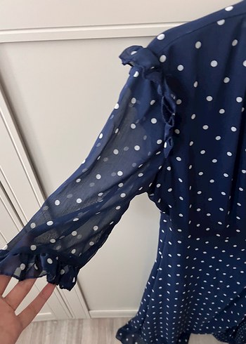 Koton Lacivert Puantiyeli V Yaka Midi Elbise - Görsel 5