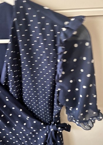 Koton Lacivert Puantiyeli V Yaka Midi Elbise - Görsel 6