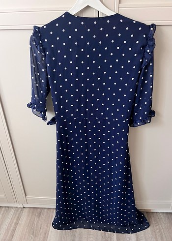Koton Lacivert Puantiyeli V Yaka Midi Elbise - Görsel 3
