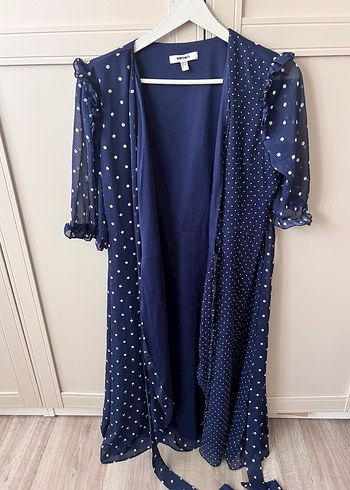 Koton Lacivert Puantiyeli V Yaka Midi Elbise - Görsel 2