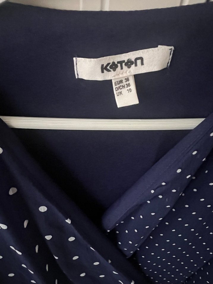 Koton Lacivert Puantiyeli V Yaka Midi Elbise - Görsel 4