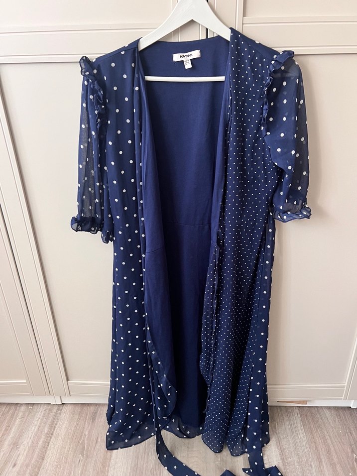 Koton Lacivert Puantiyeli V Yaka Midi Elbise - Görsel 2