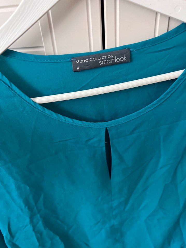 Düğmeli Turkuaz Kadın Uzun Kollu Bluz - Görsel 3