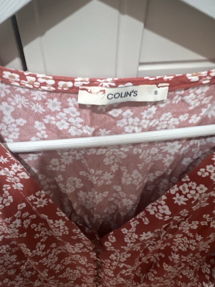 Turuncu V Yaka Çiçekli Uzun Bohem Elbise - Görsel 3