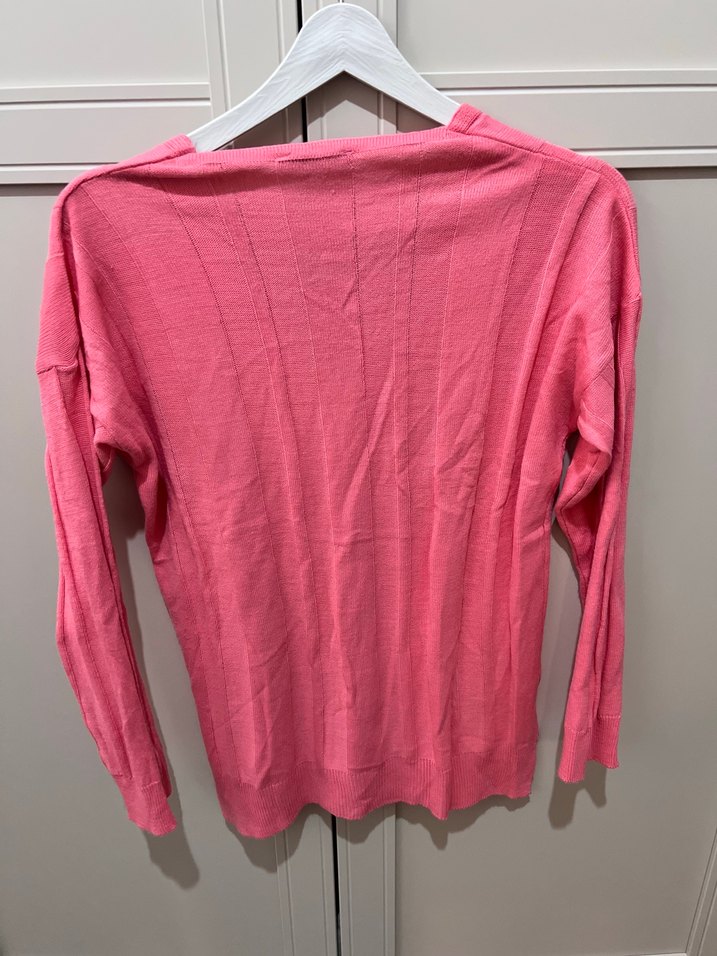 Pembe V Yaka Kadın Triko Kazak - Görsel 2