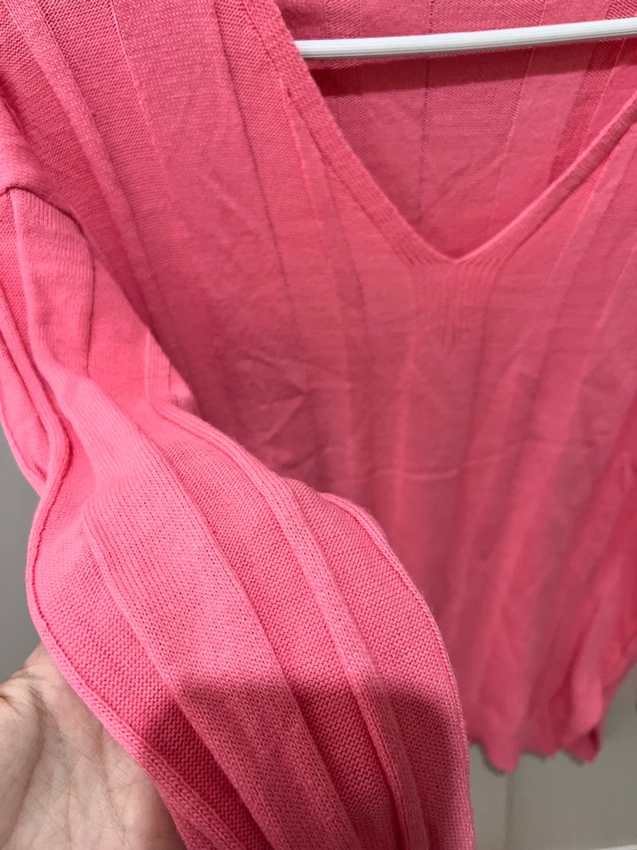 Pembe V Yaka Kadın Triko Kazak - Görsel 4