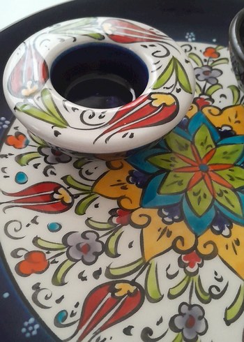Ash Çiçek Desenli Çok Renkli Tabak Seti el yapimi