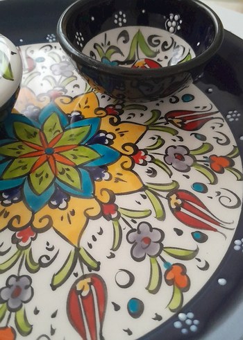 Beden Çiçek Desenli Çok Renkli Tabak Seti el yapimi