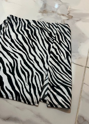 s Beden Zebra Desenli Mini Pilili Kadın Etek