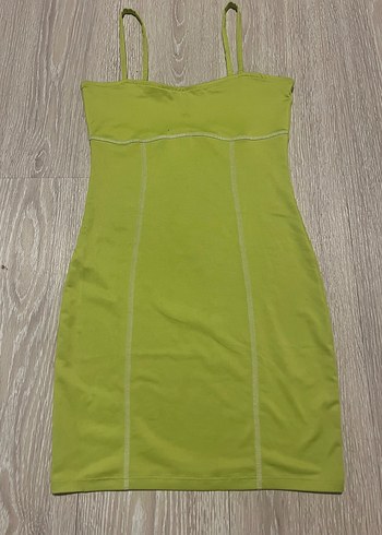 Yeşil Midi Straplez Örme Elbise