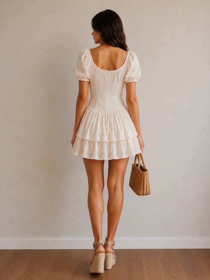 Romantik Ekru Mini Elbise — görsel 2/10