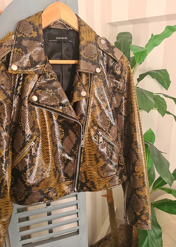Zara Deri Yılan Desenli Biker Ceket