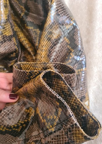 Deri Yılan Desenli Biker Ceket - Görsel 6